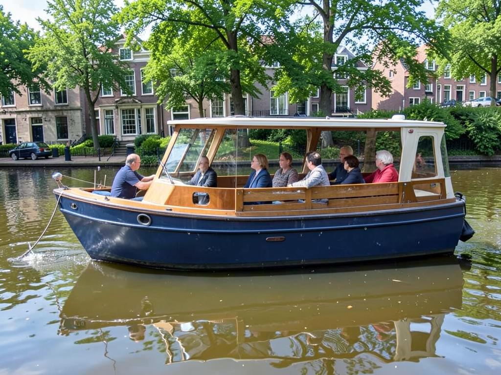 Grote fluisterboot met houten banken op het water